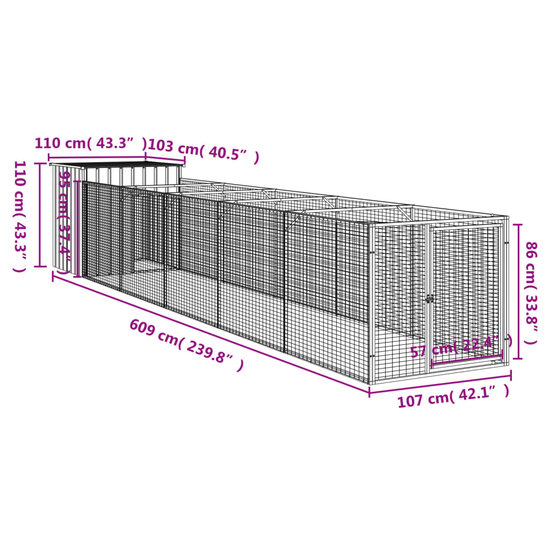 Hondenhok met ren 110x609x110 cm gegalvaniseerd staal antraciet 8