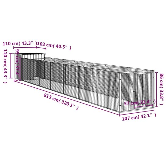 Hondenhok met ren 110x813x110 cm gegalvaniseerd staal antraciet 8