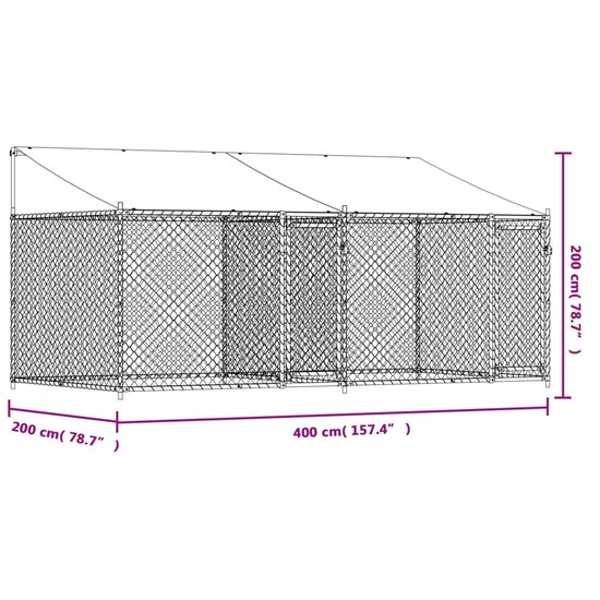 Hondenhok met dak en deuren 4x2x2 m gegalvaniseerd staal grijs 9