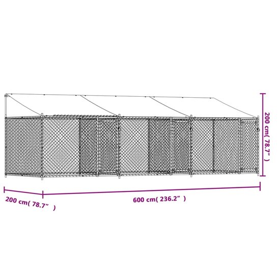 Hondenhok met dak en deuren 6x2x2 m gegalvaniseerd staal grijs 9