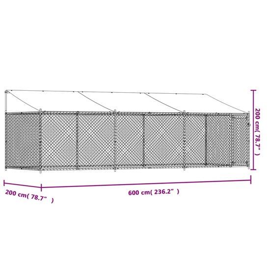 Hondenhok met dak en deur 6x2x2 m gegalvaniseerd staal grijs 9