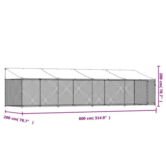 Hondenhok met dak en deur 8x2x2 m gegalvaniseerd staal grijs 9