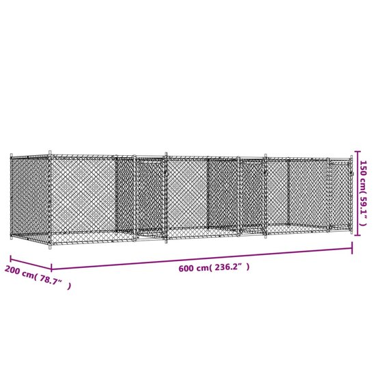 Hondenhok met deuren 6x2x1,5 m gegalvaniseerd staal grijs 9