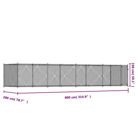 Hondenhok met deur 8x2x1,5 m gegalvaniseerd staal grijs 9