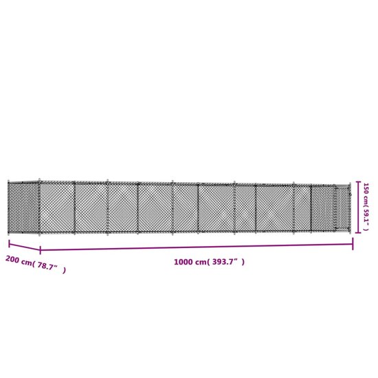 Hondenhok met deur 10x2x1,5 m gegalvaniseerd staal grijs 9