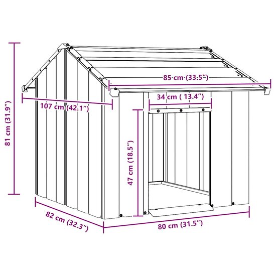 Hondenhok met dak 85x107x81 cm gegalvaniseerd staal 7