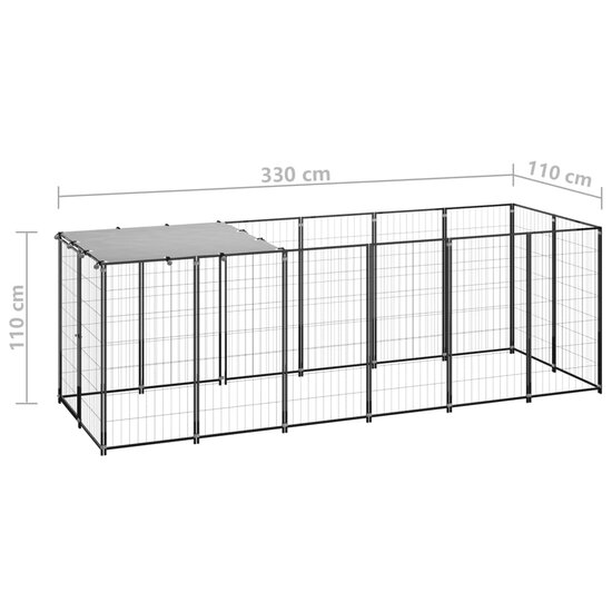 Hondenkennel 330x110x110 cm staal zwart 6