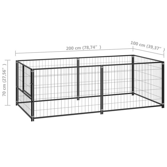 Hondenkennel 200x100x70 cm staal zwart 5