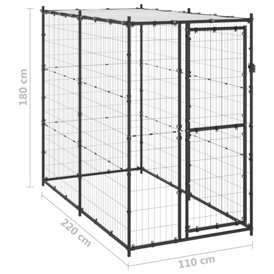 Hondenkennel voor buiten met dak 110x220x180 cm staal 6