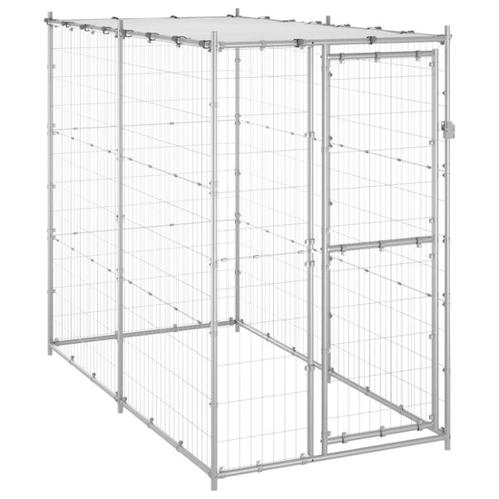 Hondenkennel buiten met dak 110x220x180 cm gegalvaniseerd staal 1