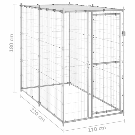 Hondenkennel buiten met dak 110x220x180 cm gegalvaniseerd staal 6