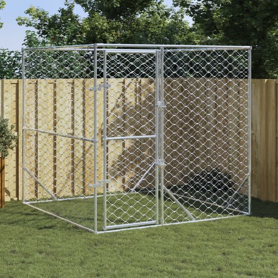 Hondenkennel voor buiten 2x2x2 m gegalvaniseerd staal zilver 1