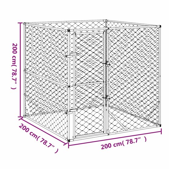 Hondenkennel voor buiten 2x2x2 m gegalvaniseerd staal zilver 5