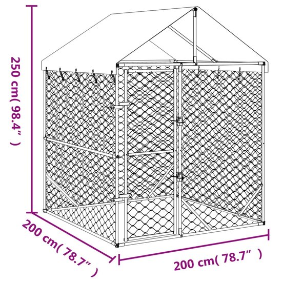 Hondenkennel met dak 2x2x2,5 m gegalvaniseerd staal zilver 5