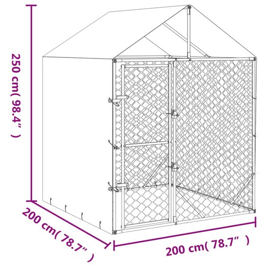 Hondenkennel met dak 2x2x2,5 m gegalvaniseerd staal zilver 5