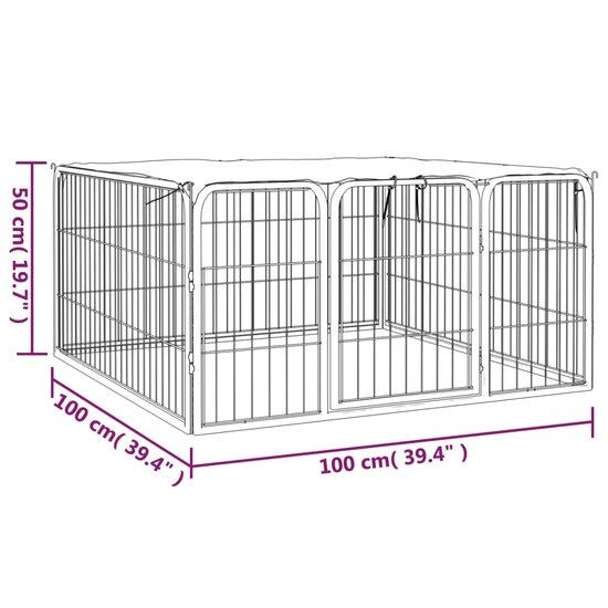 Hondenkennel 4 panelen 100x50 cm gepoedercoat staal zwart 6