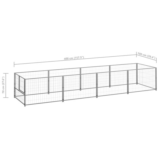 Hondenkennel 4 m&sup2; staal zilverkleurig 6