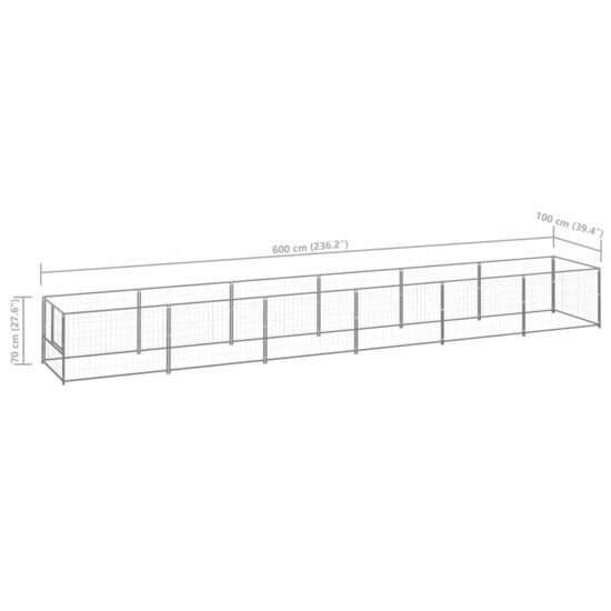 Hondenkennel 6 m&sup2; staal zilverkleurig 6