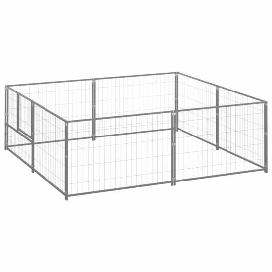 Hondenkennel 4 m&sup2; staal zilverkleurig 1