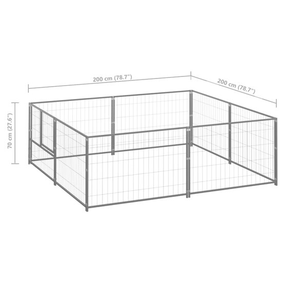 Hondenkennel 4 m&sup2; staal zilverkleurig 6