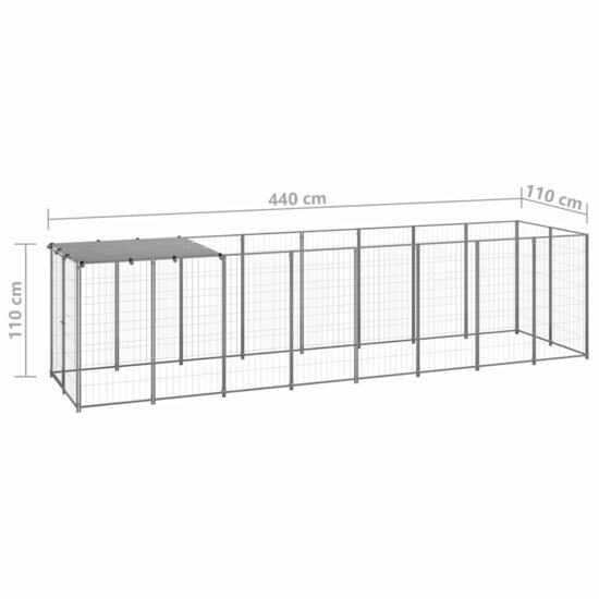 Hondenkennel 4,84 m&sup2; staal zilverkleurig   6