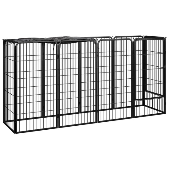 Hondenkennel 10 panelen 50 x 100 cm gepoedercoat staal zwart 1