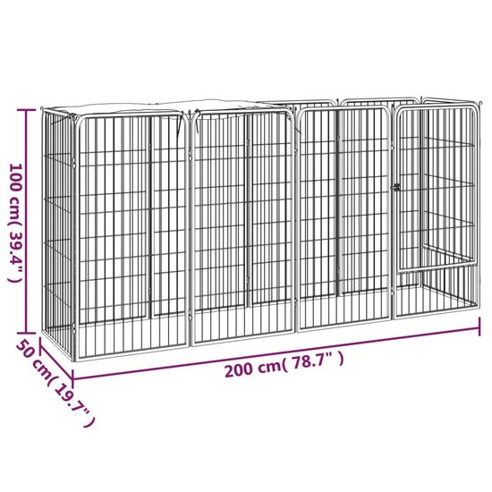 Hondenkennel 10 panelen 50 x 100 cm gepoedercoat staal zwart 6