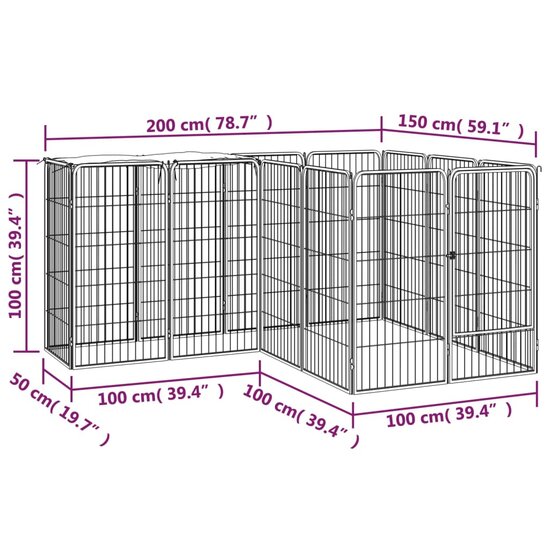 Hondenkennel 14 panelen 50 x 100 cm gepoedercoat staal zwart 6