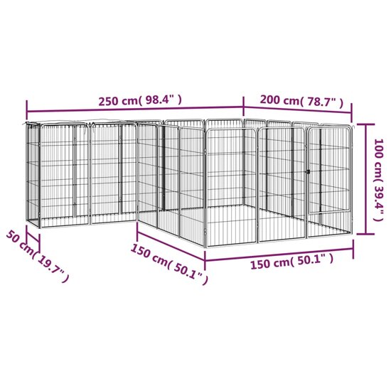 Hondenkennel 18 panelen 50 x 100 cm gepoedercoat staal zwart 6