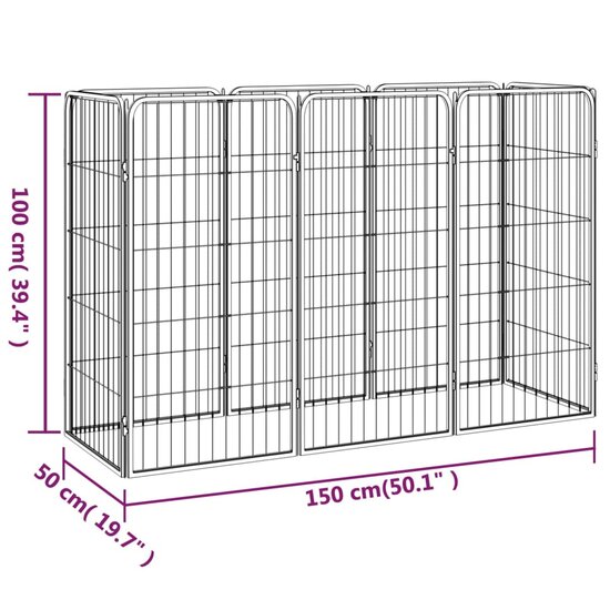 Hondenkennel 8 panelen 50x100 cm gepoedercoat staal zwart 7