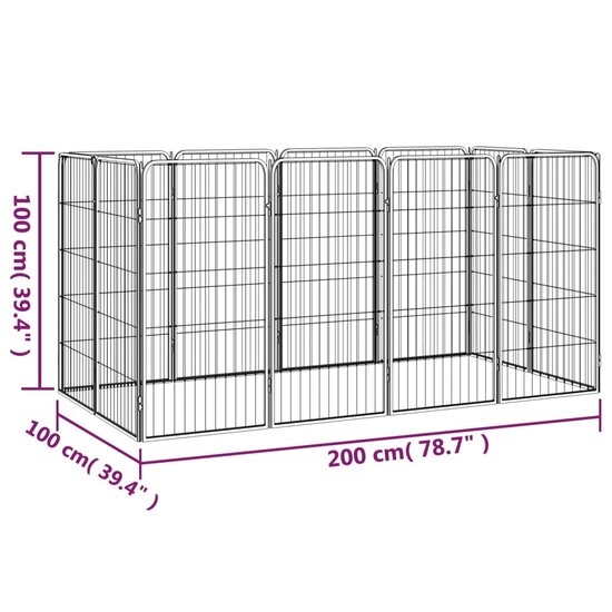 Hondenkennel 12 panelen 50 x 100 cm gepoedercoat staal zwart 7