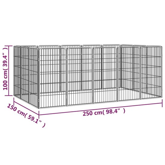 Hondenkennel 16 panelen 50 x 100 cm gepoedercoat staal zwart 7