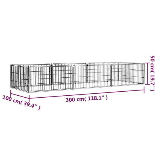 Hondenkennel 8 panelen 100x50 cm gepoedercoat staal zwart 7