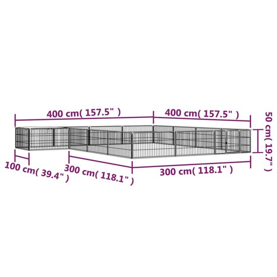 Hondenkennel 16 panelen 100x50 cm gepoedercoat staal zwart 6