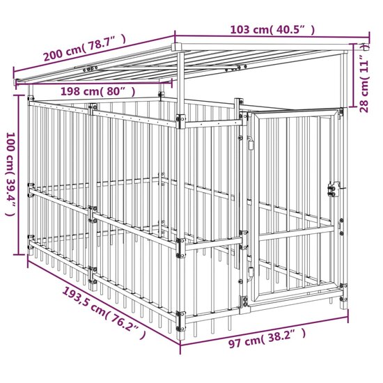 Hondenkennel met dak 1,88 m&sup2; staal 7