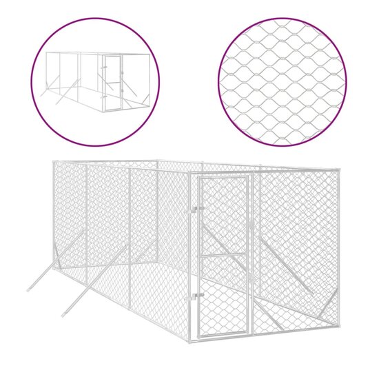 Hondenkennel voor buiten 2x6x2 m gegalvaniseerd staal zilver 2