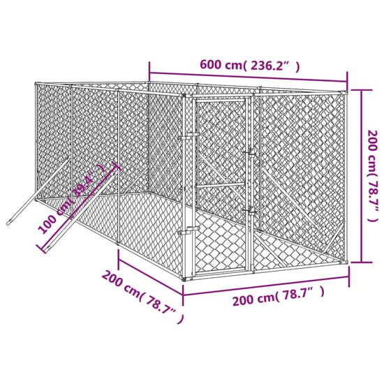 Hondenkennel voor buiten 2x6x2 m gegalvaniseerd staal zilver 4