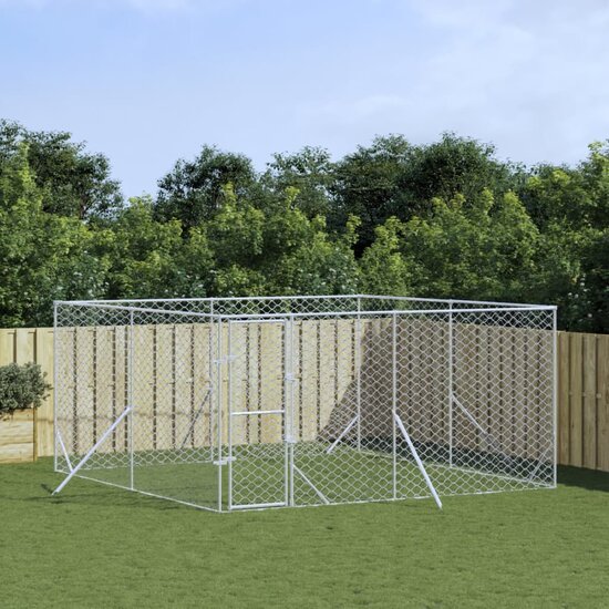 Hondenkennel voor buiten 4x4x2 m gegalvaniseerd staal zilver 1