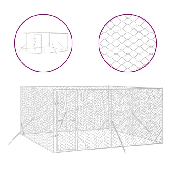 Hondenkennel voor buiten 4x4x2 m gegalvaniseerd staal zilver 2