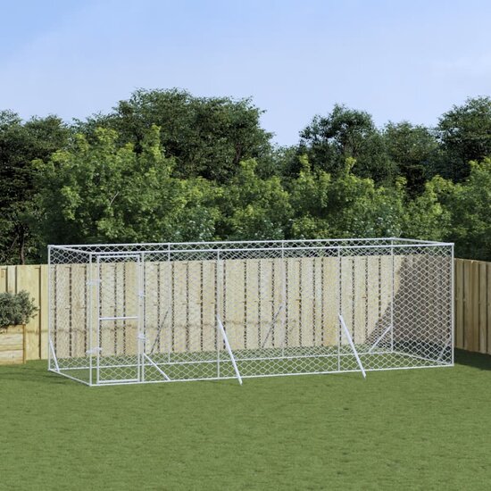 Hondenkennel voor buiten 6x2x2 m gegalvaniseerd staal zilver 1