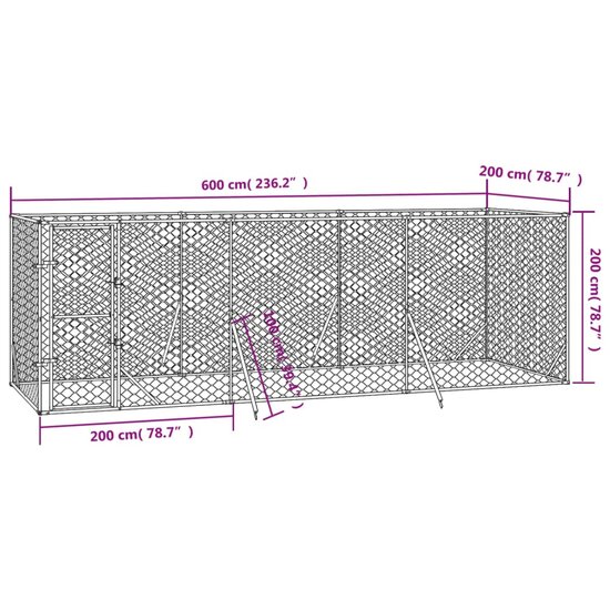 Hondenkennel voor buiten 6x2x2 m gegalvaniseerd staal zilver 4