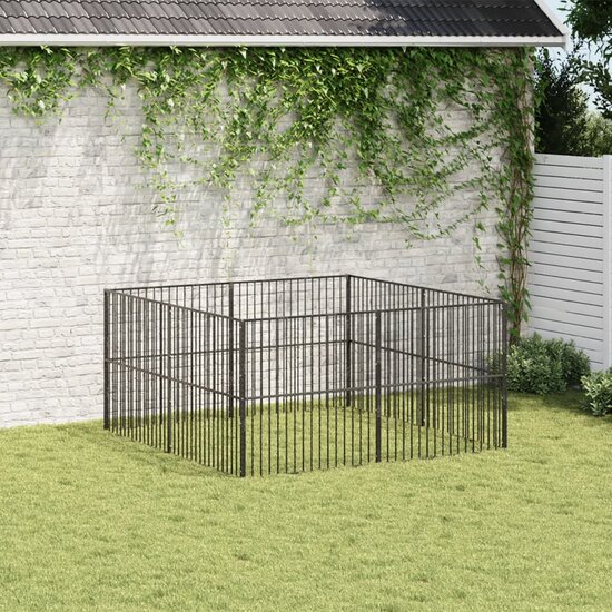 Hondenkennel 8 panelen gepoedercoat staal zwart 3