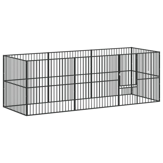 Hondenkennel 8 panelen gepoedercoat staal zwart 2