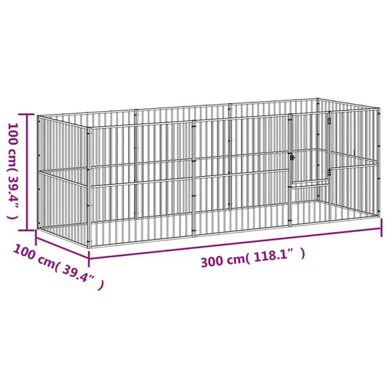 Hondenkennel 8 panelen gepoedercoat staal zwart 9