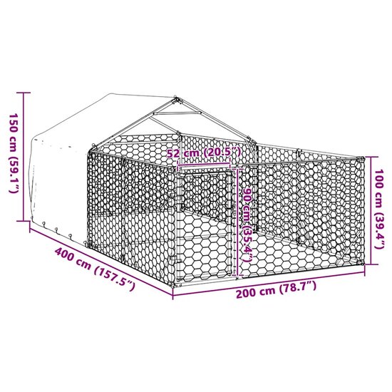 Hondenkennel met ren 4x2x1,5 m gegalvaniseerd staal 8