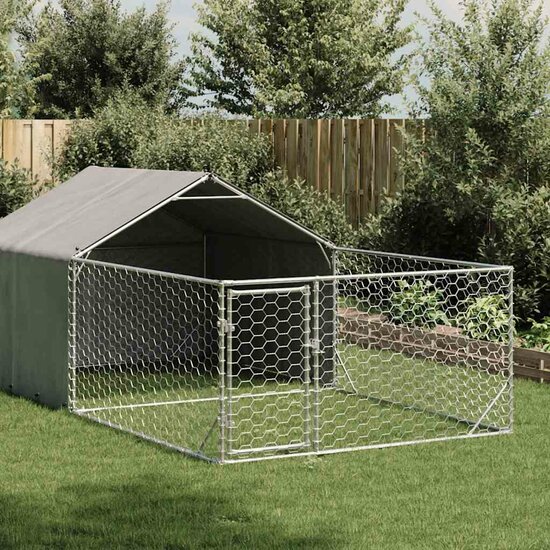 Hondenkennel met ren 5x2x1,5 m gegalvaniseerd staal 1