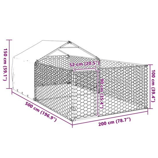 Hondenkennel met ren 5x2x1,5 m gegalvaniseerd staal 8