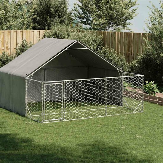 Hondenkennel met ren 3x3x1,9 m gegalvaniseerd staal 1