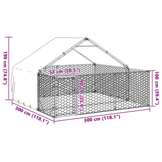 Hondenkennel met ren 3x3x1,9 m gegalvaniseerd staal 8