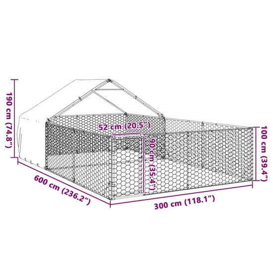 Hondenkennel met ren 6x3x1,9 m gegalvaniseerd staal 8